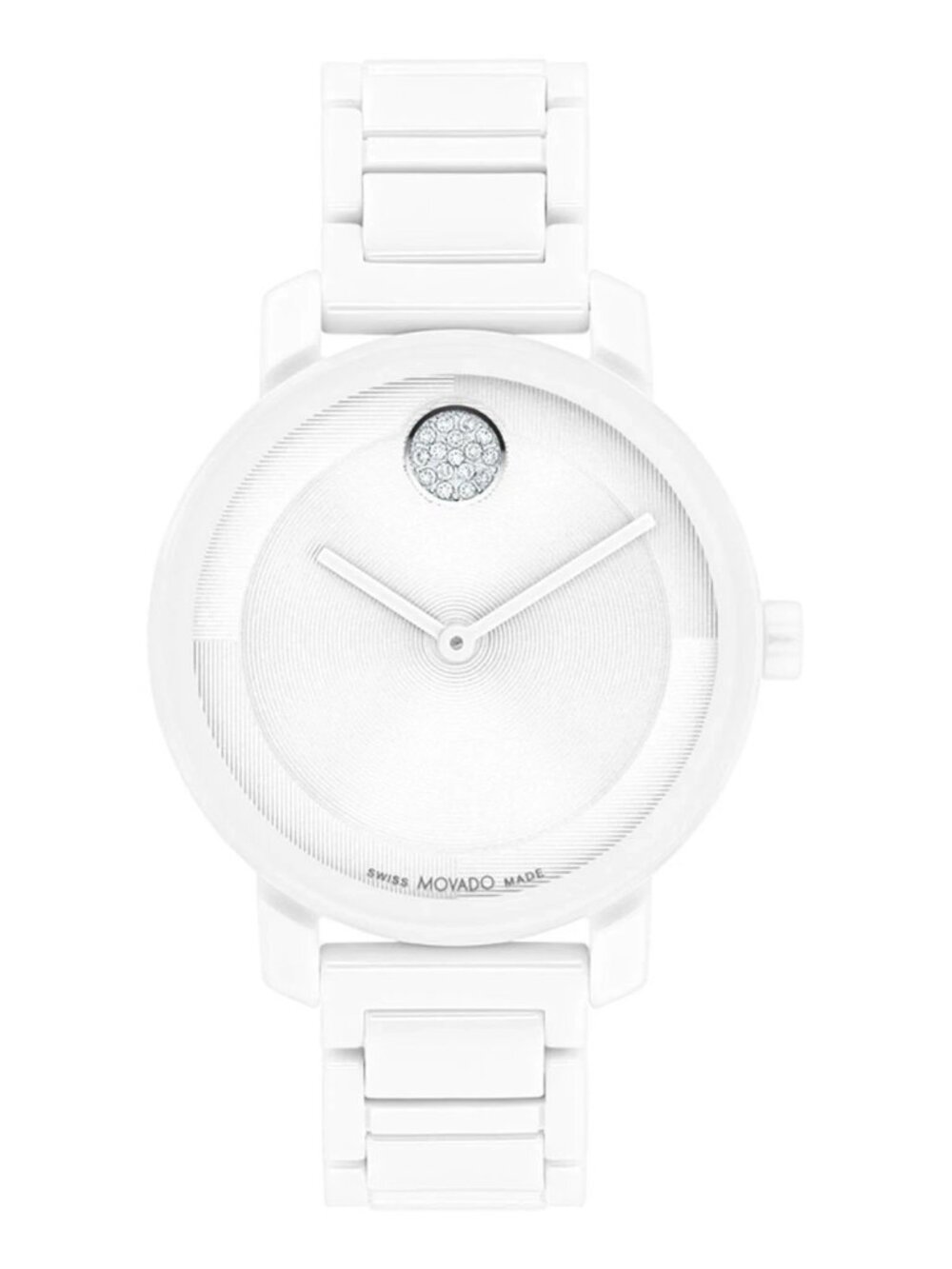 Movado Bold Women's White Ceramic Watch Diamond Dot 34mm
